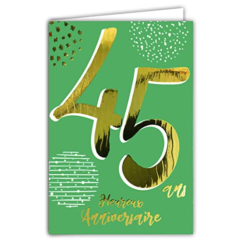 Carte Anniversaire 45 ans en Or Doré Brillant en Relief Texturé pour Homme Femme - Texte Coloré Adapté à l’Âge à l’Intérieur - Enveloppe incluse -...
