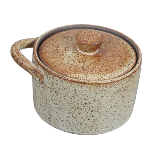 Zerodeko Cerámica Rústica para Guisos con Tapa Olla Pequeña para Estofados y Vapor Olla Japonesa para Huevos al Vapor y Sopa para Cocina