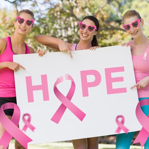 Konohan 4 Pack Pink Ribbon Sunglasses for Women Love Heart Shaped Sunglasses Breast Cancer Awareness Accessories4