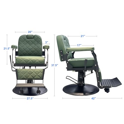 Image of Professional Barber Chair, Heavy Duty 550lbs Salon Chair with Hydraulic Lift & 360 Swivel - Reclining Hair Stylist Chair for Salon, Barbershop (Vintage Green)