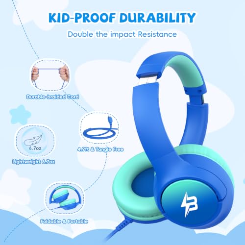 Image of USB C Headphones Wired for Kids, 85 /94dB Volume Limit With Mic, Blue