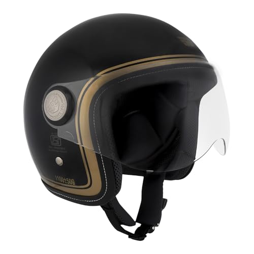 Image of Royal Enfield J1B Chopper Open Face Helmet | ISI and DOT Certified | Impact Protection: High Density EPS Liner | High Impact Grade Thermoplastic Shell | Black Gold M