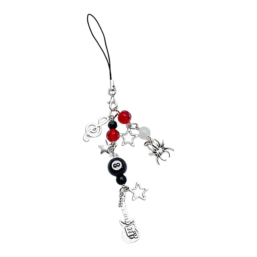 Asukohu Dark Music Festival Bass Guitar Beaded Star Phone Charm Pendant Keyring Cellphone Keychain Accessory for Bag Backpack