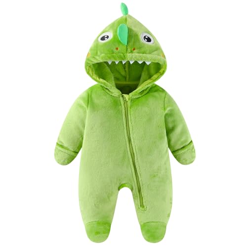 WYTbaby Traje de nieve para bebé de forro polar cálido de invierno, pelele con capucha de animal, mono para bebés recién nacidos, niños y niñas de 0-12 meses, verde, 0-3 meses