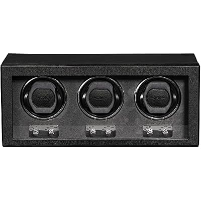 ROTHWELL Triple Watch Winder for Automatic Watches with Quiet Motor with Multiple Speeds and Rotation Settings (Black/Grey)