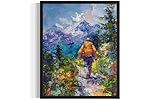 Mountain Hiking Abstract Art Print Poster, Wall Art Painting Decor. Paint Splash Style Artwork For Bedroom Bathroom Office Home 70 (Mountain Hiking, 11 x 14 inches, Unframed)