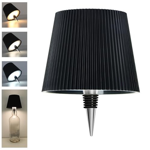 Beaeet Wireless Bottle Lamp 3 Colors Dimmable Wine Bottle Lamp Embed Touch Control USB Rechargeable Desk Lamp for Bars Restaurant Living Bedroom & Room Decor (Pleated Black)
