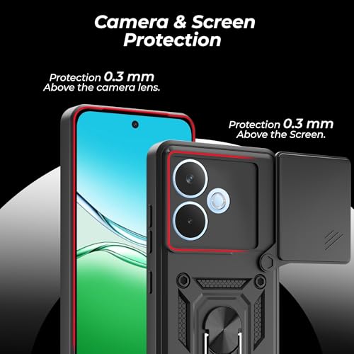 Image of A rtistque Armor Bumper Back Case Cover for Oppo A5 Pro 5G | Stylish Ring Holder & Inbuilt Stand | Sliding Camera Cover | Shockproof TPU Protective Design | Oppo A5 Pro 5g Back Cover - Black