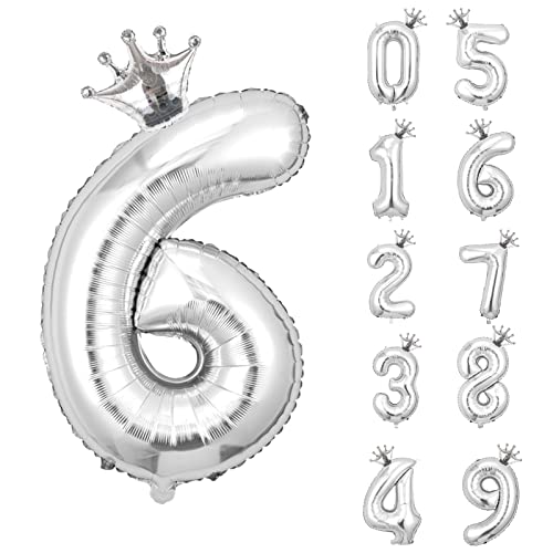 養楽堂 誕生日 バルーン 数字 パーティー 飾り風船 0-9 王冠 デコレーション装飾 32インチ 大きい バルーン 結婚式 記念日 子供 大人兼用 シルバー6