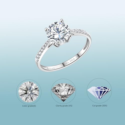 Side Stones 1 to 2 Carat IGI Certified LAB Grown Diamond Engagement Rings for Women in 14k White Gold Round Cut Solitaire Diamond Anniversary Wedding Promise Bridal Rings Jewelry Gift3