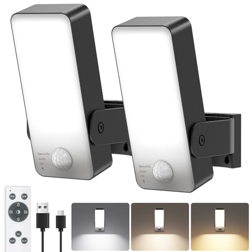 Außenwandleuchte Außenlampe mit Bewegungsmelder, 10000mAh Akku Wandleuchte mit Fernbedienung, 3 Modi 3000K-6000K Timer Led Aufladbare lampe mit...
