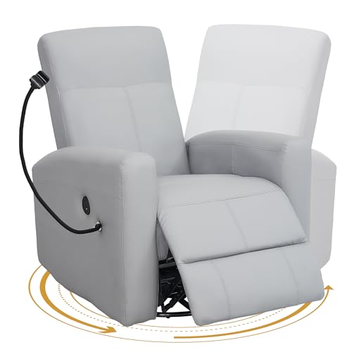 Image of hzlagm Power Swivel Glider Chair Nursery, Swivel Rocker Recliner with USB Ports, Rocking Chair with Microfiber Leather, Waterproof, Living Room, Nursery - Grey