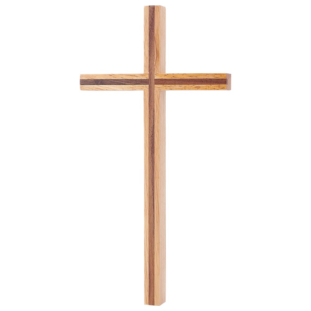 NBEADS Wooden Wall Cross, 25.5x13cm Handmade Walnut Cross Christian Church Hanging Ornament Holy Standing Wood Cross with Rubber Filling for Home Easter Decor