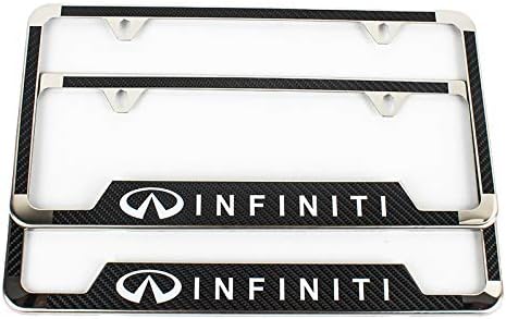 Lolosale Carbon Fiber Vinyl Decal Stainless Steel Metal Sport License Plate Frame Cover Holder for Infiniti (2)