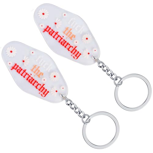 ESLINOP 2PCS Fuck The Patriarchy Keychain Feminist Keychain for Empowerment Fuck The Patriarchy Key Chain Motel Keychain Fuck The Patriarchy Retro Keychain The Patriarchy Keychain