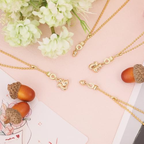Image of GLOBLELAND 4PCS Brass Ceiling Fan Pull Chain Ceiling Fan Danglers with Decorative Squirrel and Pinecone Golden Beaded Ball Chain Extenders for Home Decoration