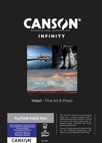 CANSON Infinity Platine Fibre Rag Ultra Smooth Glossy 310gsm A3 Paper, Digital Darkroom Papers, 25 Pure White Sheets, Ideal for Professional Photographers