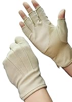 JIAHG Herren Halbfinger Handschuhe Baumwolle Fahrradhandschuhe Anti-Rutsch, Anti-UV Schutz, Atmungsaktiv Sporthandschuhe, Einheitsgröße, Beige