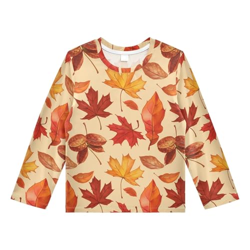 Maple Walnut Leaves Beige Boy's Rash Guard Swim Shirt Long Sleeve Sun Shirt for Toddler Kid UPF50+ 4T