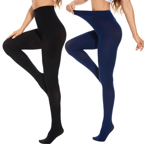 Image of DUCMODA Womens 80 Denier Opaque Tights, Women's Soft Solid Color Footed Pantyhose, High Waist Stocking with 30+ Colors