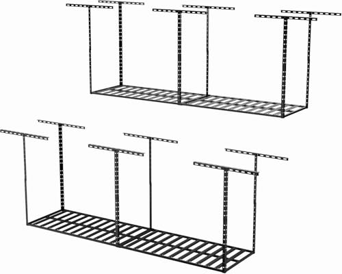 Image of SunsGrove 2x8 Garage Storage Overhead Rack Organization, Adjustable Ceiling Mounted Storage Racks, 800LBS Weight Capacity, 22 inch-40 inch Ceiling Dropdown, 2 Pcs, Hammertone Black