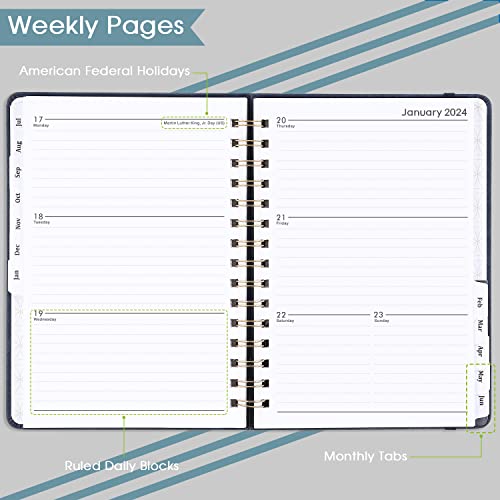 Planner 2023-2024 - Weekly & Monthly 2023-2024 Planner With 12 Monthly Tabs, July 2023 - June 2024, 6.3" X 8.4", Flexible Hardcover, Thick Paper, Inner Pocket - Blue #TOP3