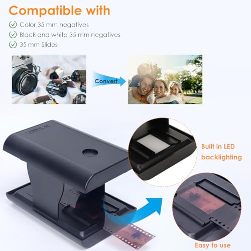 Image of Mobile Film Scanner, 35mm Foldable Slide and Negative Scanner for Old Slides to Smartphone JPG, Built in LED Backlight, Support App Editing and Sharing