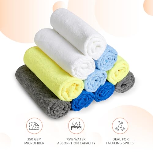 Image of Amazon Basics Microfiber Cleaning Cloth | 350 GSM | Ultra Soft | Super Absorbent | Reusable | Pack of 10 (Multicolor) - 40cm X 40cm