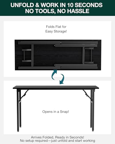 Image of Frylr Small Folding Computer Desk - Portable 55.1 Inch Foldable Laptop Table, Collapsible and Compact for Easy and Fast Setup, Lightweight for Small Spaces, Home Craft and Study Use, Dark Oak