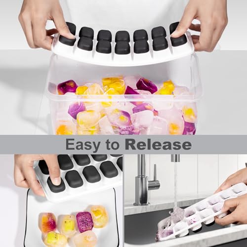 Veiderui Ice Cube Tray, 5 Pack Stackable Silicone Rectangular 14-Ice Cube Tray Set With Lid thumb #3