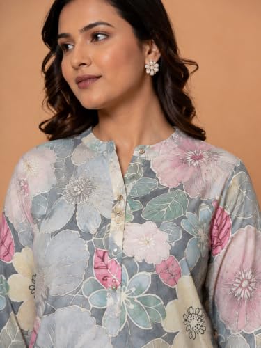 Image of Women's Floral Printed Cotton Kurti Summer Cotton Tunic Top for Girls