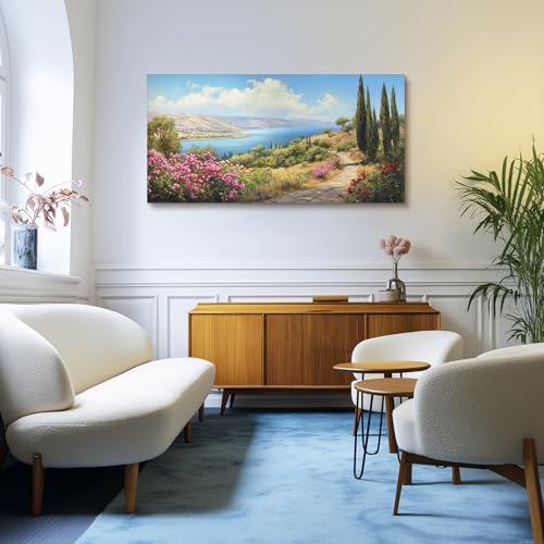 crmotu Large Landscape Wall Art, Mountain Wall Art, Lake Pictures Wall Decor, Nature Scenic Canvas Prints, Countryside Scenery Paintings for Living Room Bedroom Kitchen Rustic Farmhouse 24x48inch