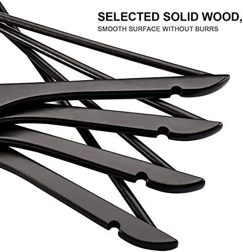 Image of WHISKET - Premium Wooden Clothes Hangers | 360 Chrome Swivel Hook | Non-Slip Notches for Shirts, Dresses & Coats | Space Saving Wardrobe Organizer. (Black) [ Pack of 12]