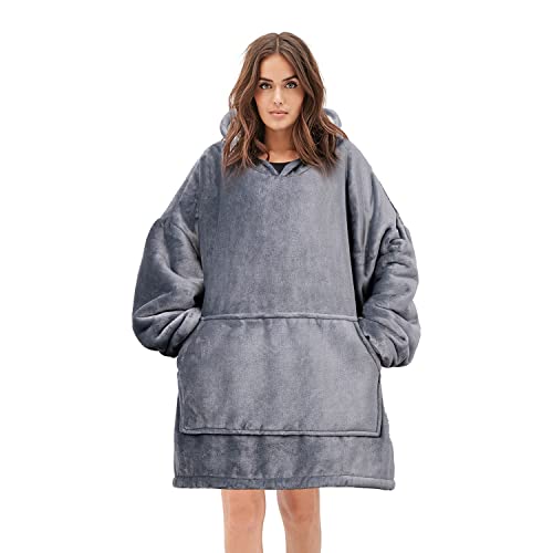UPWER Tragbare Decke Hoodie Übergroße Kapuzendecke Sweatshirt Frauen Männer Decke Kapuze Tasche Jacke Pullover Geschenk für Erwachsene Teenager (Grau) Cover