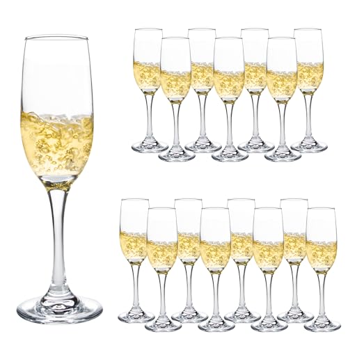 Glass Champagne Flutes Set of 16, 6oz Classic Champagne Glasses, Sparkling Wine Glass, Champagne Flutes with Long Stem for Party, Wedding and Home – Clear