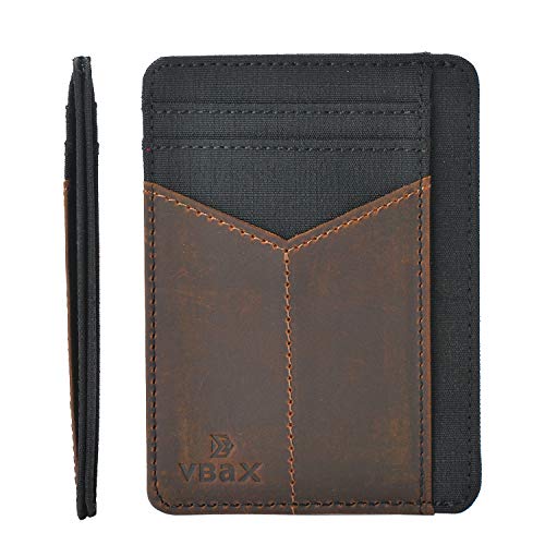 Mens Slim Wallet RFID Leather Minimalist Front Pocket Credit Card Holders (Black Tan)