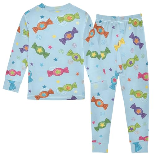 Pajama Sets Long Sleeve Candy Pattern with Stars Soft Comfy Sleepwear 2 Piece PJS 3-8T3
