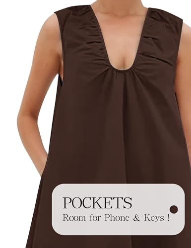 Image of Women's Summer Babydoll Dress Scoop Neck Bubble Mini Dress with Pockets Sleeveless Flowy Tank Preppy Dresses Party