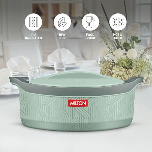 Image of MILTON Evoke 1500 PU Insulated Inner Stainless Steel Casserole, 1240 ml, Light Green, BPA Free, Food Grade, Hot and Cold, Easy to Carry, Easy to Store, Chapati, Roti, Curd Maker