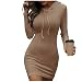 Zilosconcy Vestido de mujer liso con cuello redondo, manga larga, con cordones, ajustado, informal, con capucha, para otoño, marrón, XL