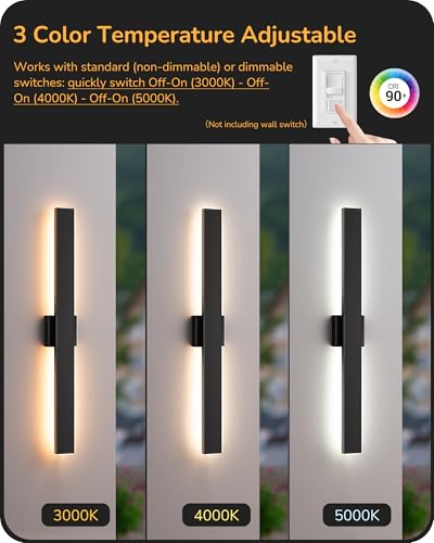Image of EDISHINE 31.5 inch LED Outdoor Wall Lights, Modern Exterior Light Fixtures | 2 Pack, 3CCT & 10%-100% Dimmable, IP65 Waterproof, Back Light, Memory Function, Long Exterior Lighting Fixtures for Garage