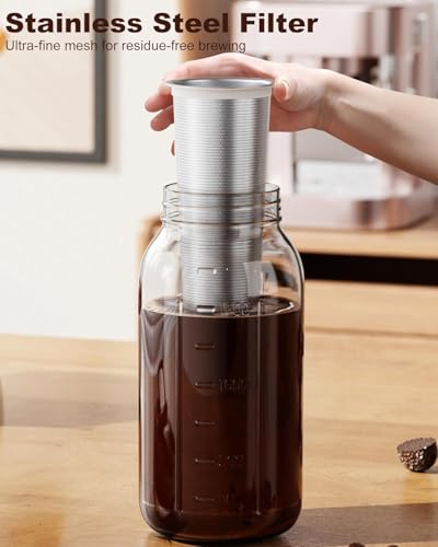 Image of 2-Pack Cold Brew Coffee Maker - 64oz Mason Jar Pitcher with Stainless Steel Filter, Spout Lid for Iced Coffee, Tea, Lemonade & Fruit Drinks