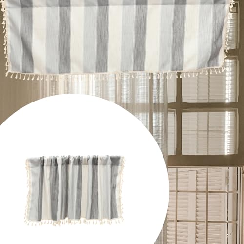 Cortina para ventana pequeña que deja pasar la luz: visillo de lino gris para cocina y baño 6
