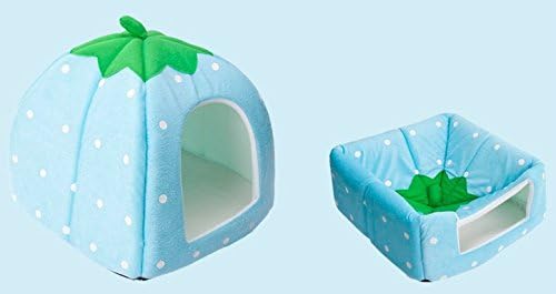 Miniatura 2 de Vedem Cama portátil de vellón de fresa para mascotas, para perros, gatos, conejos, hámsters, cobayas (S, azul)