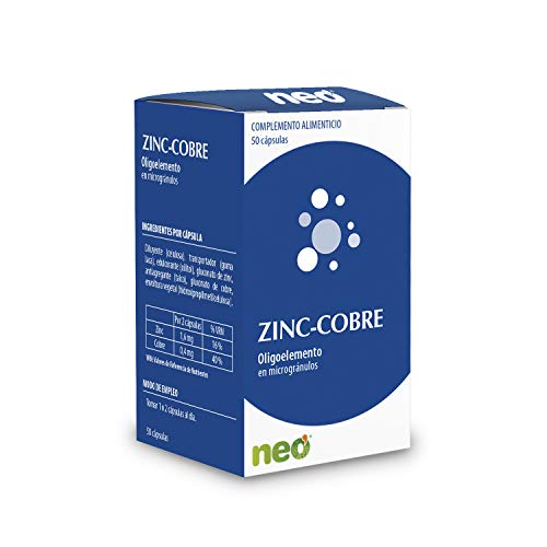 Neo | Zinc + Cobre - 50 Cápsulas | Complemento Alimenticio Vegano | Vitaminas Para Mejorar El Síndrome Pre-Menstrual Y Fortalecer Los Huesos | Sin Alérgenos Ni Gmo | Tomar 1 O 2 Cápsulas Al Día