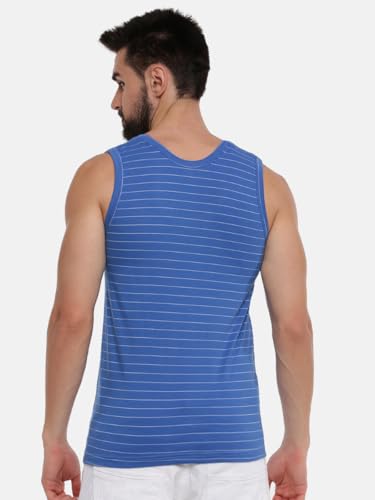 Image of RAMRAJ COTTON Men's Assorted Super Light Sleeveless Combed Cotton|Striped Vest /Banian