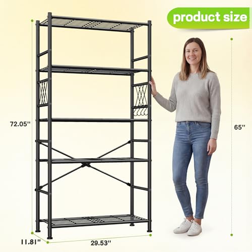 Image of 5-Storage Shelves Wire Shelving with Hooks, Metal Shelving Units Shelf Organizer, Wobble-Free Storage Rack with Adjustable Leveling Feet for Kitchen Pantry Laundry Bathroom Dorm,12 inchD x 30 inchW x 72 inchH