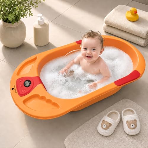 Image of StarAndDaisy Baby Bath Tub for 0 to 5 Years with Temperature Sensing Meter & Anti-Skid Legs /Baby Bathing Tub for Newborn & Toddlers /Kids Bath Tub (SBT-Orange Red)
