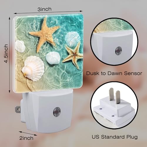 Image of Starfish and Seashell Night Light Plug into Wall, Summer Beach Ocean Waves Dusk to Dawn Night Light Plug in,0.5w Energy Saving Sleep Friendly NightLight for Kids Boys Girls Home Decor