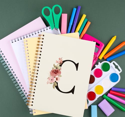 Carnet à spirale personnalisé avec initiale C, cadeau monogramme élégant